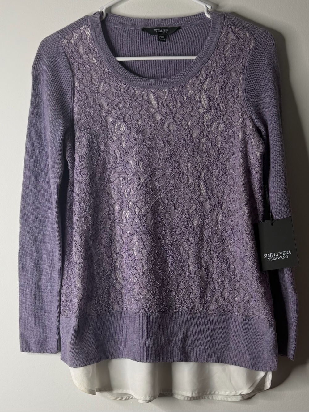 Simply Vera Vera Wang Lavender Lace Front Layered Scoop Neck Sweater